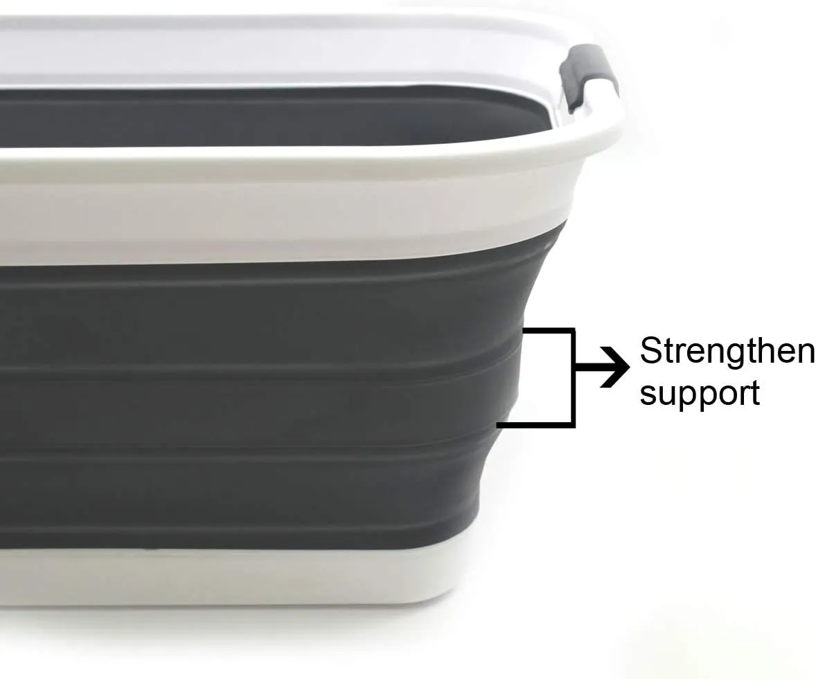 SAMMART 42L(11 gallon) Set of 2 Collapsible Plastic Laundry Basket-Foldable Pop Up Storage Container-Portable Washing Tub-Space Saving,Water capacity 34L(9 gallon) (2 rectangular - strengthen, black)