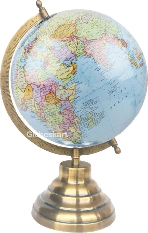Samyuktha Educational/Antique Globe with Brass Antique Arc and Base/World Globe/Home Decor/Office Decor/Gift Item / 8 inches (Laminated Sky Blue)