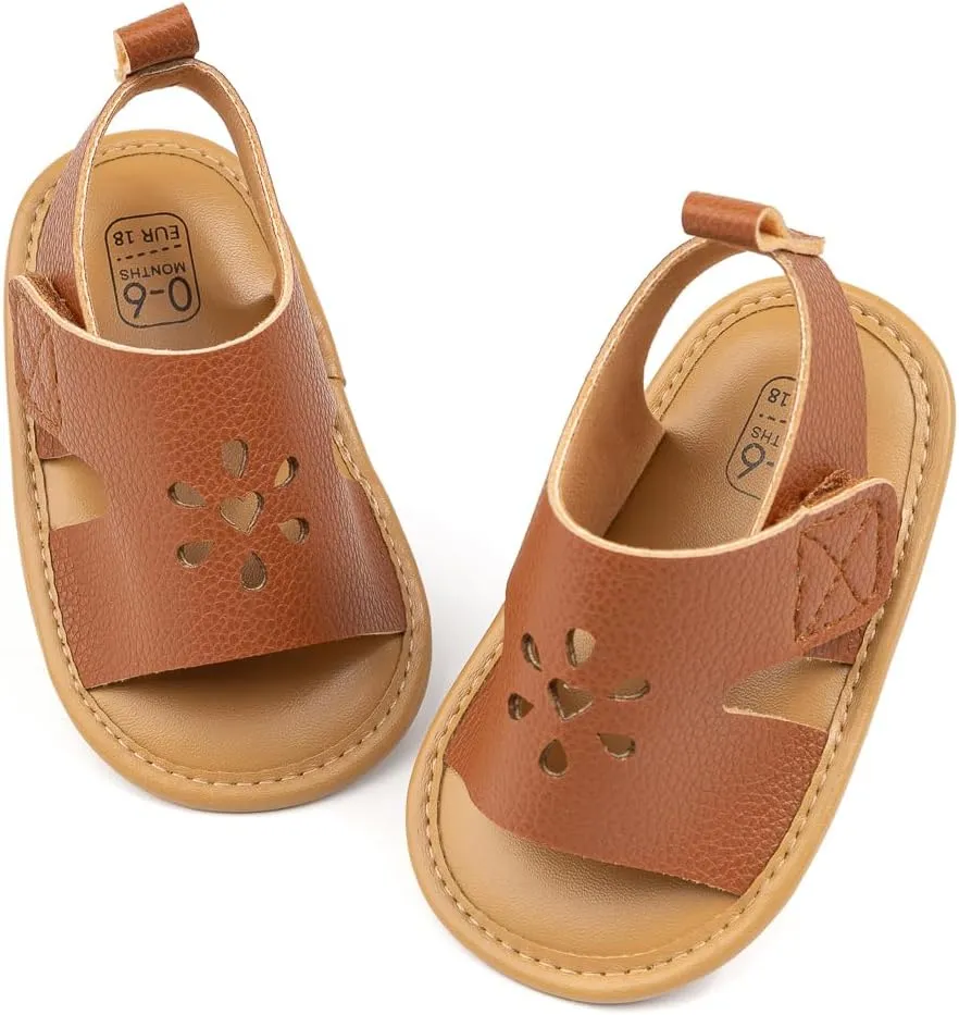 Sawimlgy Baby Girls Boys Sandals Summer Flowers Shoe Rubber Sole PU Leather Mesh Infant Toddler First Walkers Princess Dress Outdoor Shoes