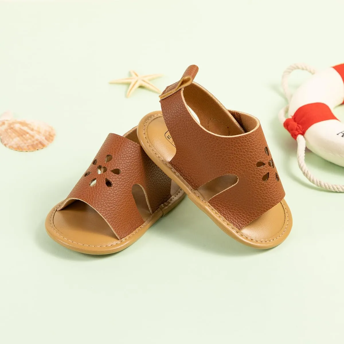 Sawimlgy Baby Girls Boys Sandals Summer Flowers Shoe Rubber Sole PU Leather Mesh Infant Toddler First Walkers Princess Dress Outdoor Shoes