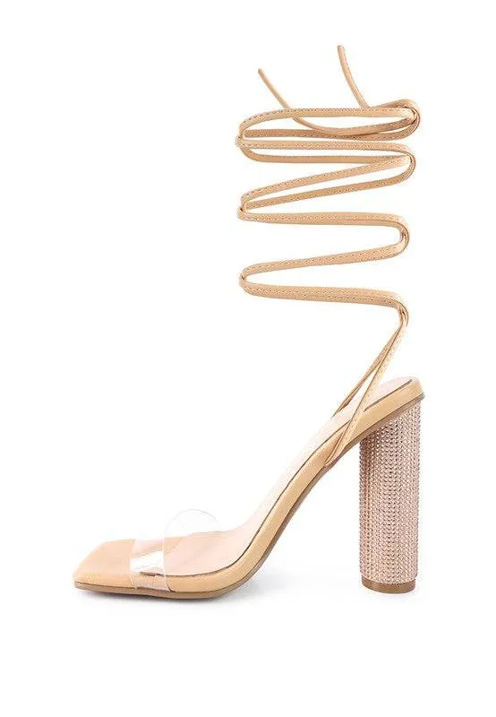 SCANSTA LACE UP DIAMANTE HIGH HEEL SANDAL