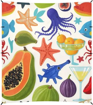 Sea Animal Fruit Cartoon Foldable Beach Canopy UPF50  Protection Lightweight Sun Shade with Sandbags, Sand Shovel, Poles for Backyard and Camping