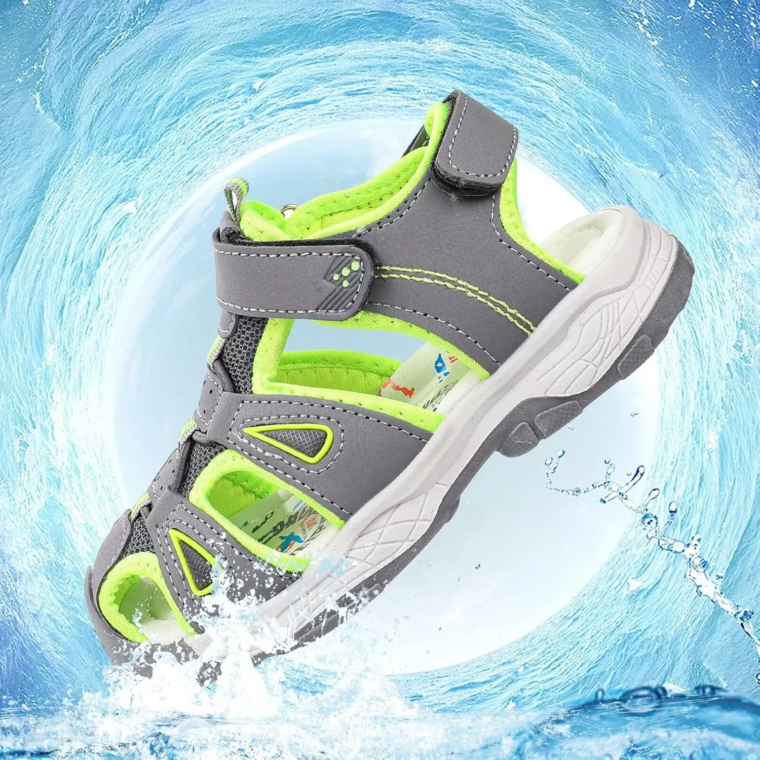 seannel Kids Athletic Sandals Boys and Girls Outdoor Hiking Sports Closed-Toe Sandal Pool Beach Shoes Summer Water shoes