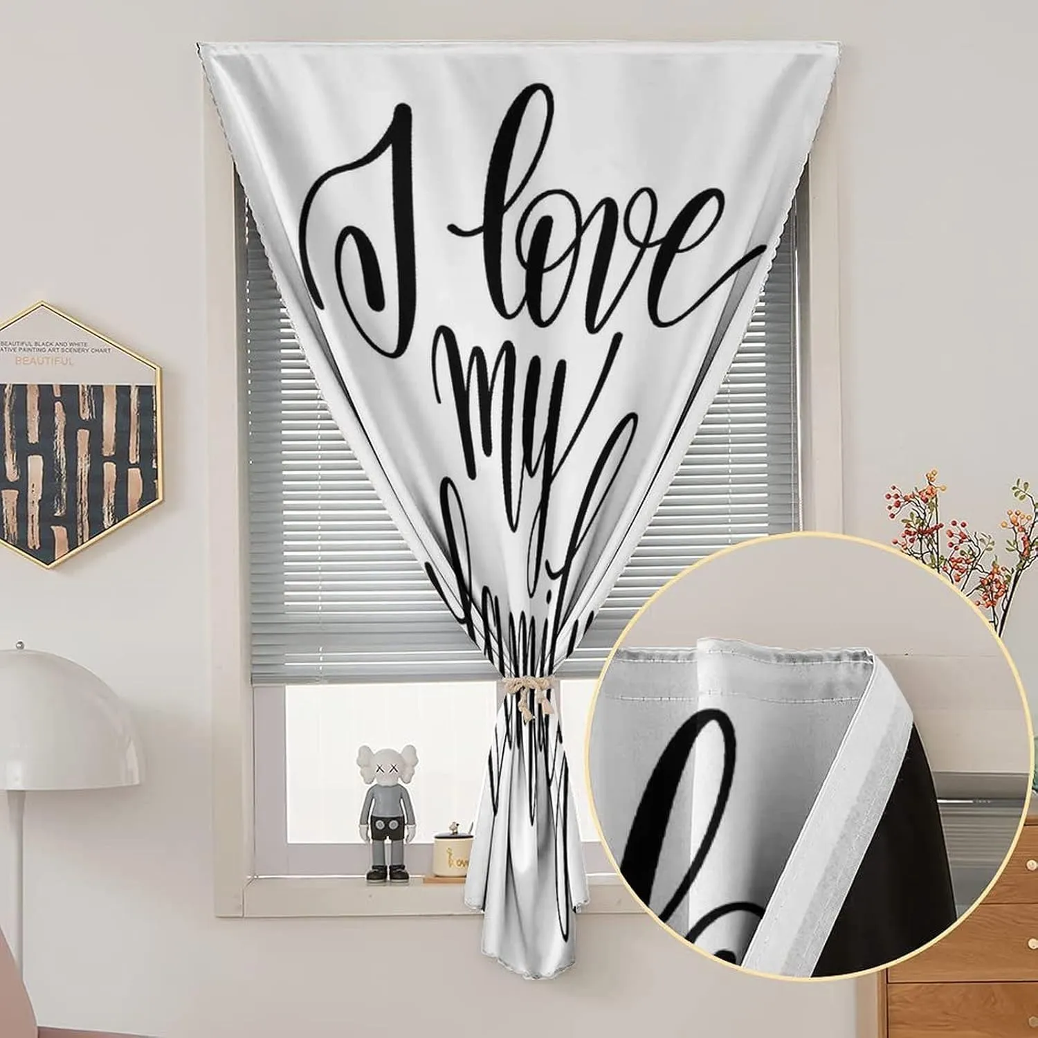 Self Adhesive Portable Blackout Curtains, Family Room Darkening Curtains, I Love My Family Phrase Hand Writing Quote Print Temporary Blackout Blinds,59W x72L Inch, for Bathroom Living Room Bedroom
