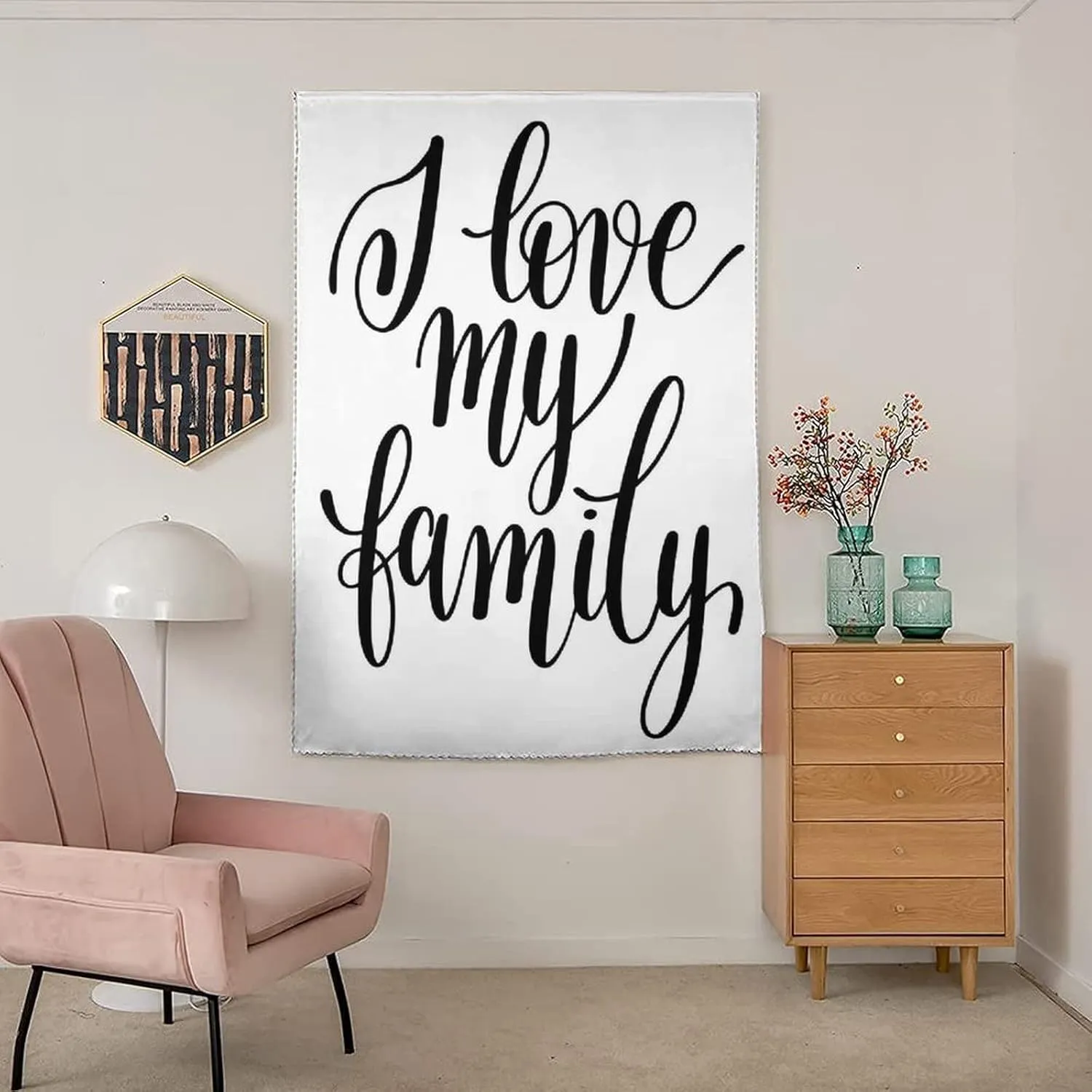 Self Adhesive Portable Blackout Curtains, Family Room Darkening Curtains, I Love My Family Phrase Hand Writing Quote Print Temporary Blackout Blinds,59W x72L Inch, for Bathroom Living Room Bedroom