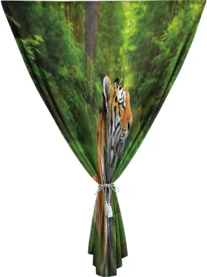 Self Adhesive Portable Blackout Curtains, Tiger Room Darkening Curtains, Black Striped Large Cat from Siberia Swimming in Lake Print Temporary Blackout Blinds,59W x72L Inches, for Bathroom Bedroom