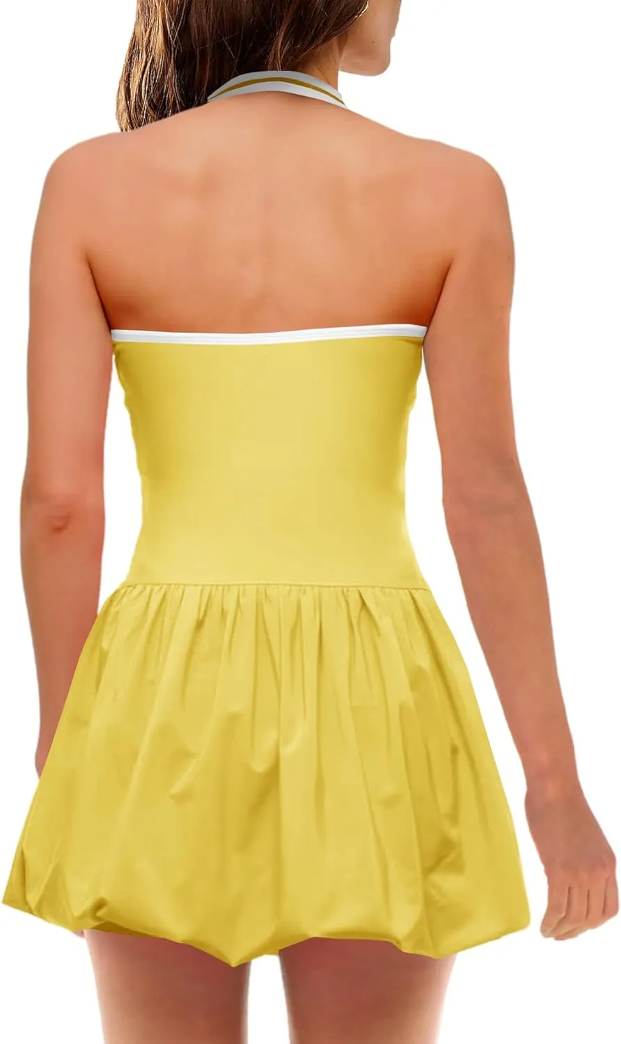 SENSERISE Womens Tennis Dress Built in Bra Halter Dress with Shorts Underneath Workout One Piece Golf Outfits