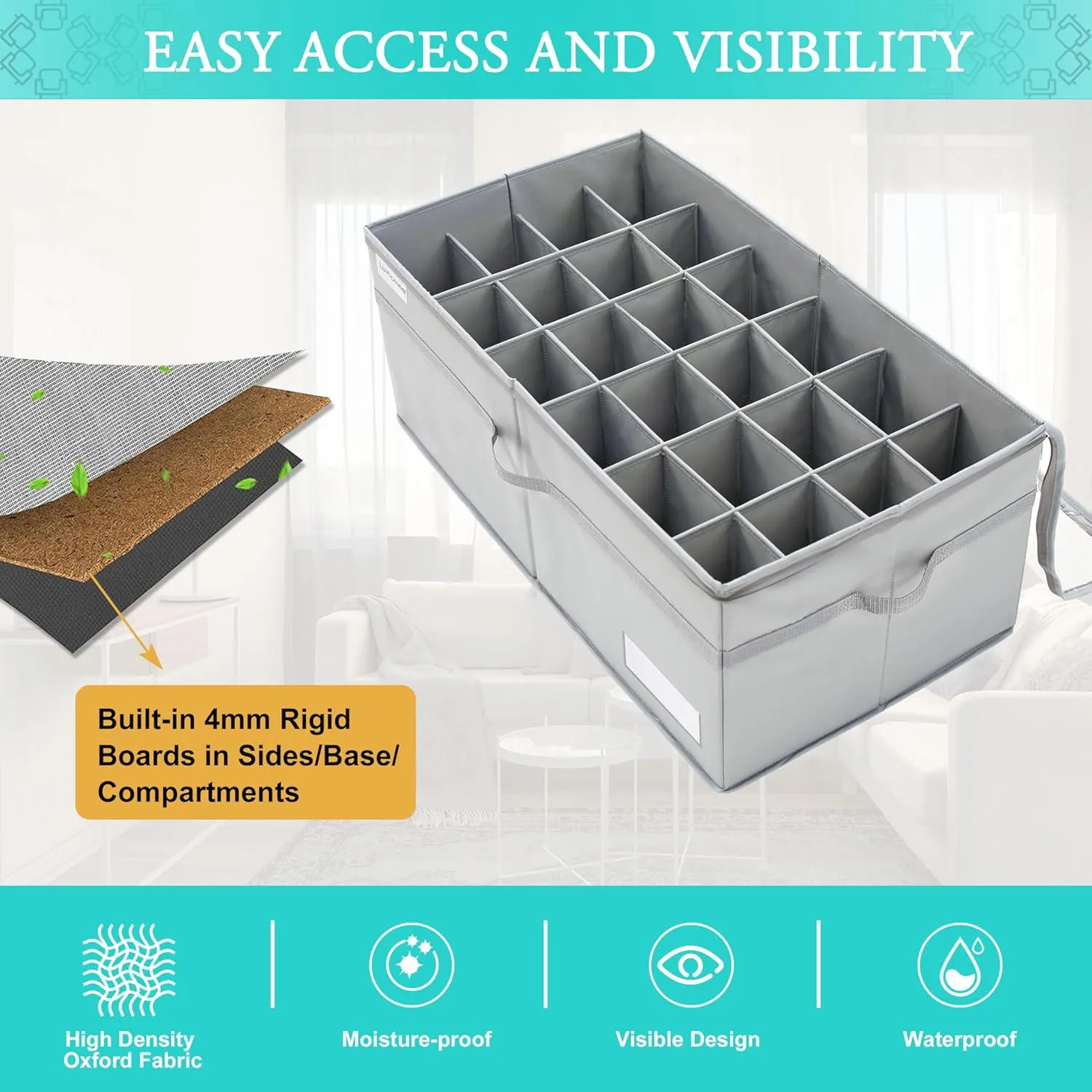 Shoe Organizer for Closet, Fits 24 Pairs, Large Shoe Box Storage Containers, Clear Foldable Shoe Storage Bins w/Bottom Support, Space Saving Closet Shoes Holder w/Reinforced Handles, Gray