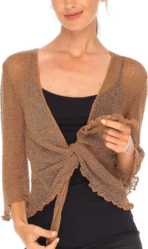 SHU-SHI Sheer Cardigans For Women Summer Knit Shrug Lightweight For Dresses Tie Top Open Front