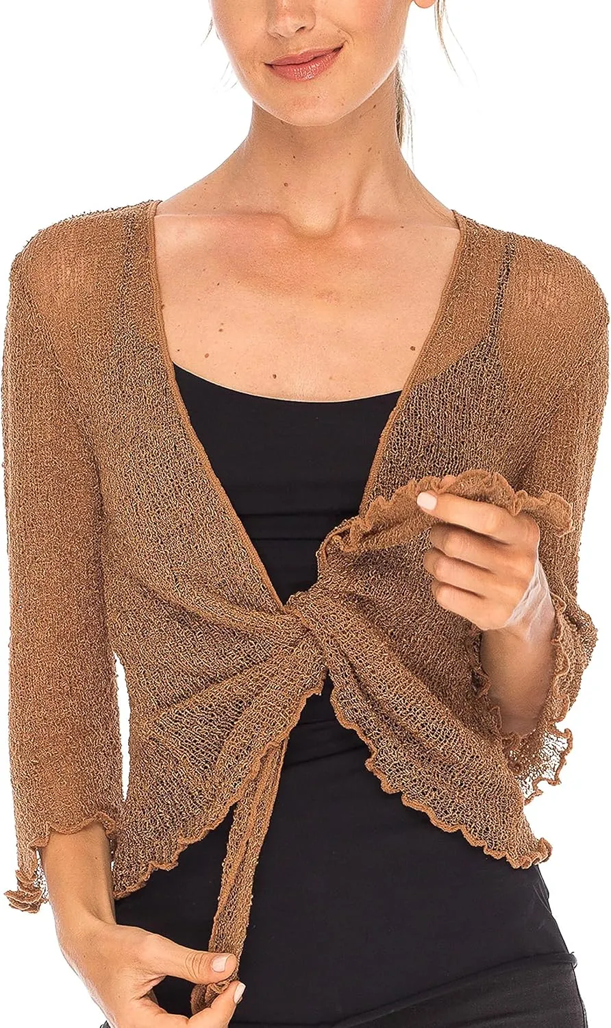 SHU-SHI Sheer Cardigans For Women Summer Knit Shrug Lightweight For Dresses Tie Top Open Front