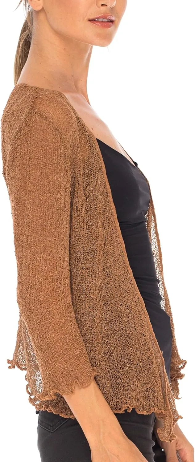 SHU-SHI Sheer Cardigans For Women Summer Knit Shrug Lightweight For Dresses Tie Top Open Front