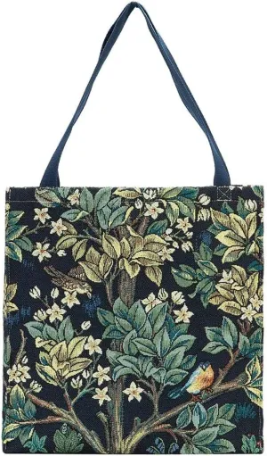 Signare Tapestry Foldable Tote Bag Reusable Shopping Bag for Women with William Morris Blue Tree of Life (GUSS-ART-WM-TLBL)