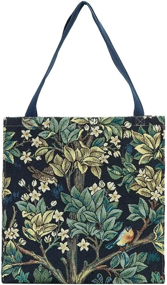 Signare Tapestry Foldable Tote Bag Reusable Shopping Bag for Women with William Morris Blue Tree of Life (GUSS-ART-WM-TLBL)