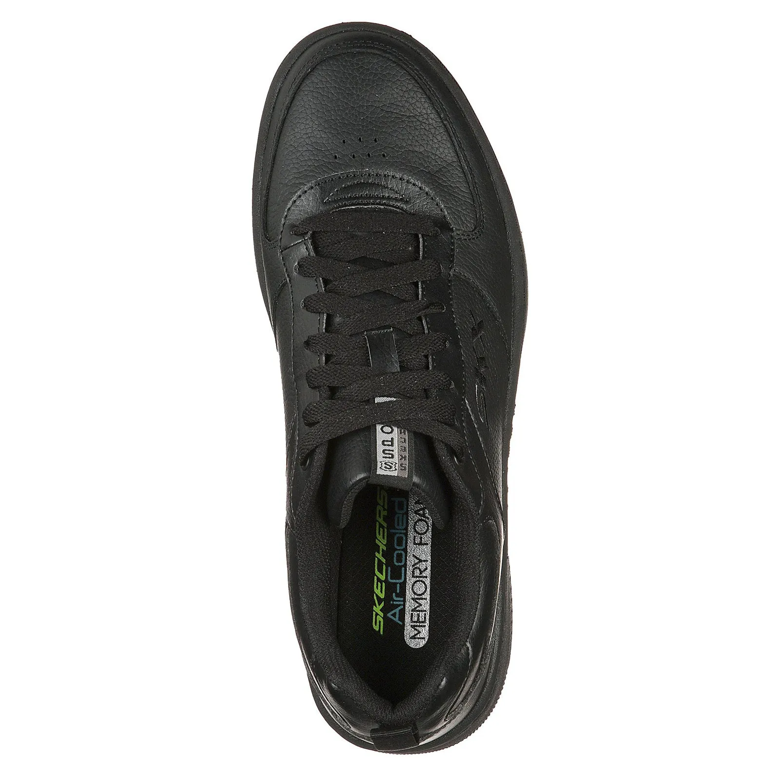 Skechers Mens Sport Court 92 Black Leather Classic Lace Up Trainer Shoes