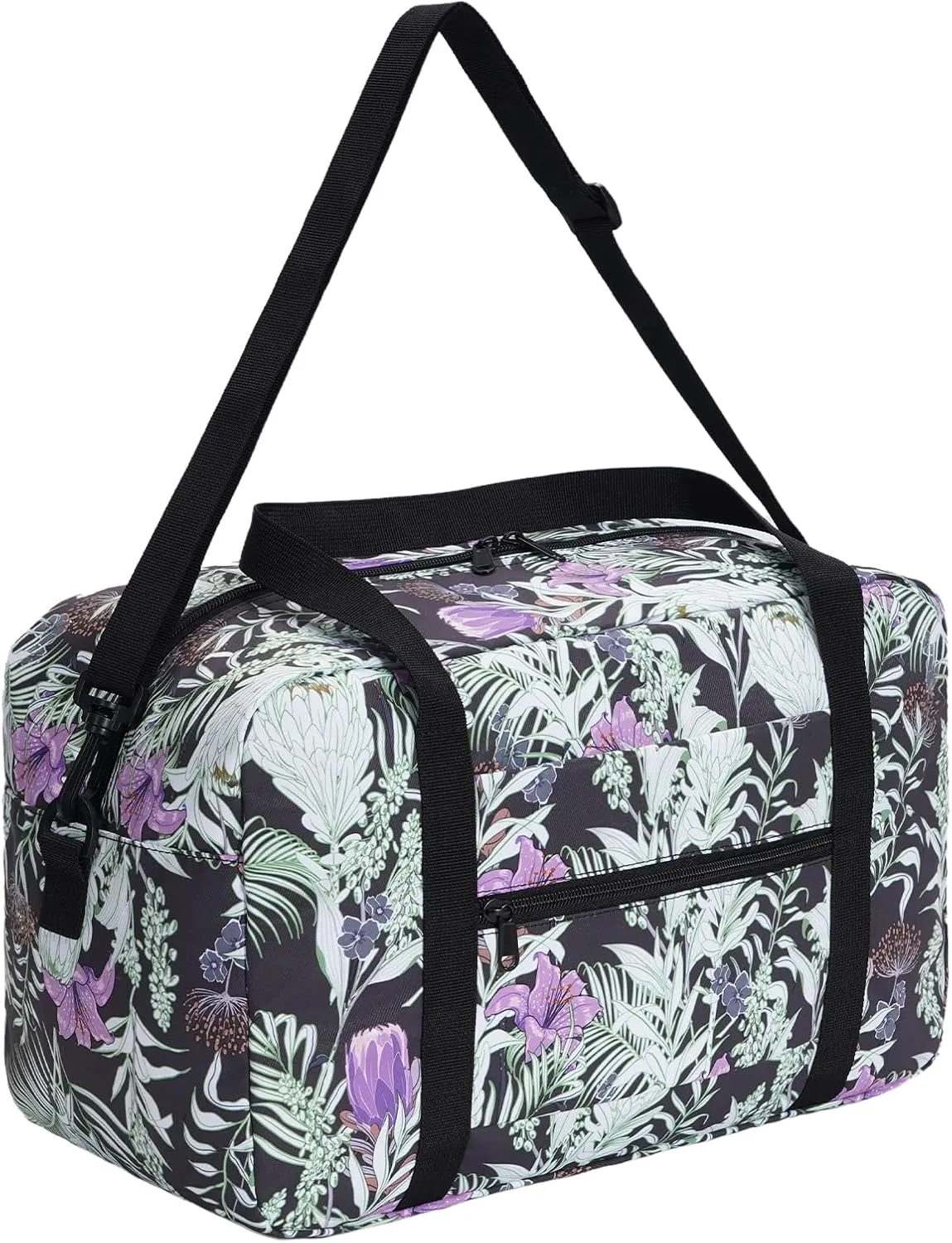 Small Cabin Bag 40x20x25 for Ryanair Airlines Foldable Underseat Travel Bag with Shoulder Strap Lightweight Weekender Duffel Holdall Hand Luggage Bag 20L (Floral Purple)