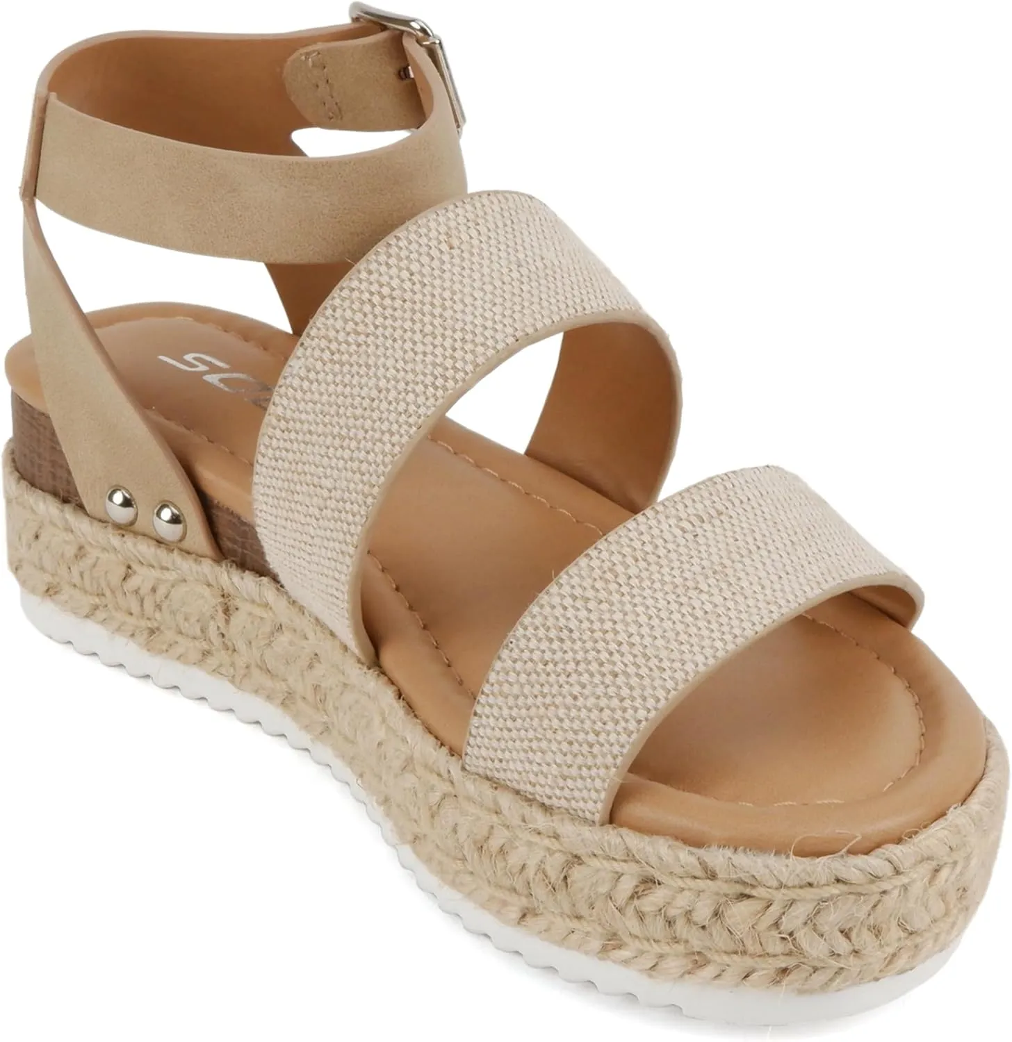 Soda BRYCE-2 Kids/Children/Girls Open Toe Two Bands Espadrille Jute Platform Wedge Casual Fashion Flatform Sandals with Buckle Ankle Strap