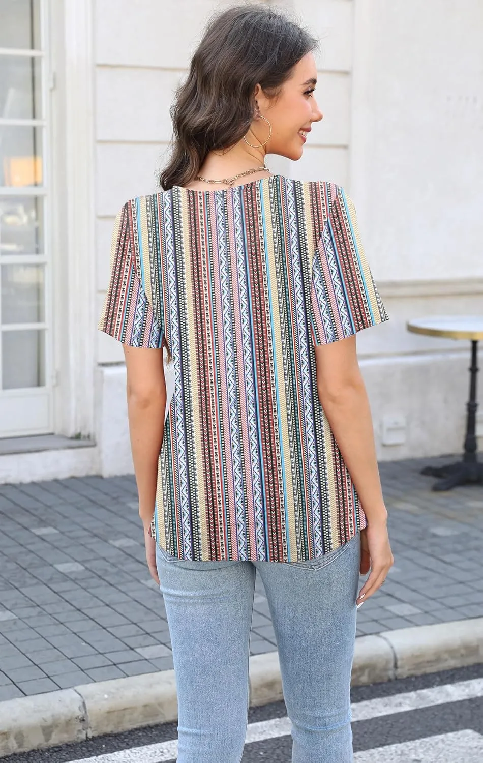Soesdemo Womens Summer Tops Asymmetrical Neck Short Sleeve Button Dressy Casual Lightweight Tunic T Shirts Blouse