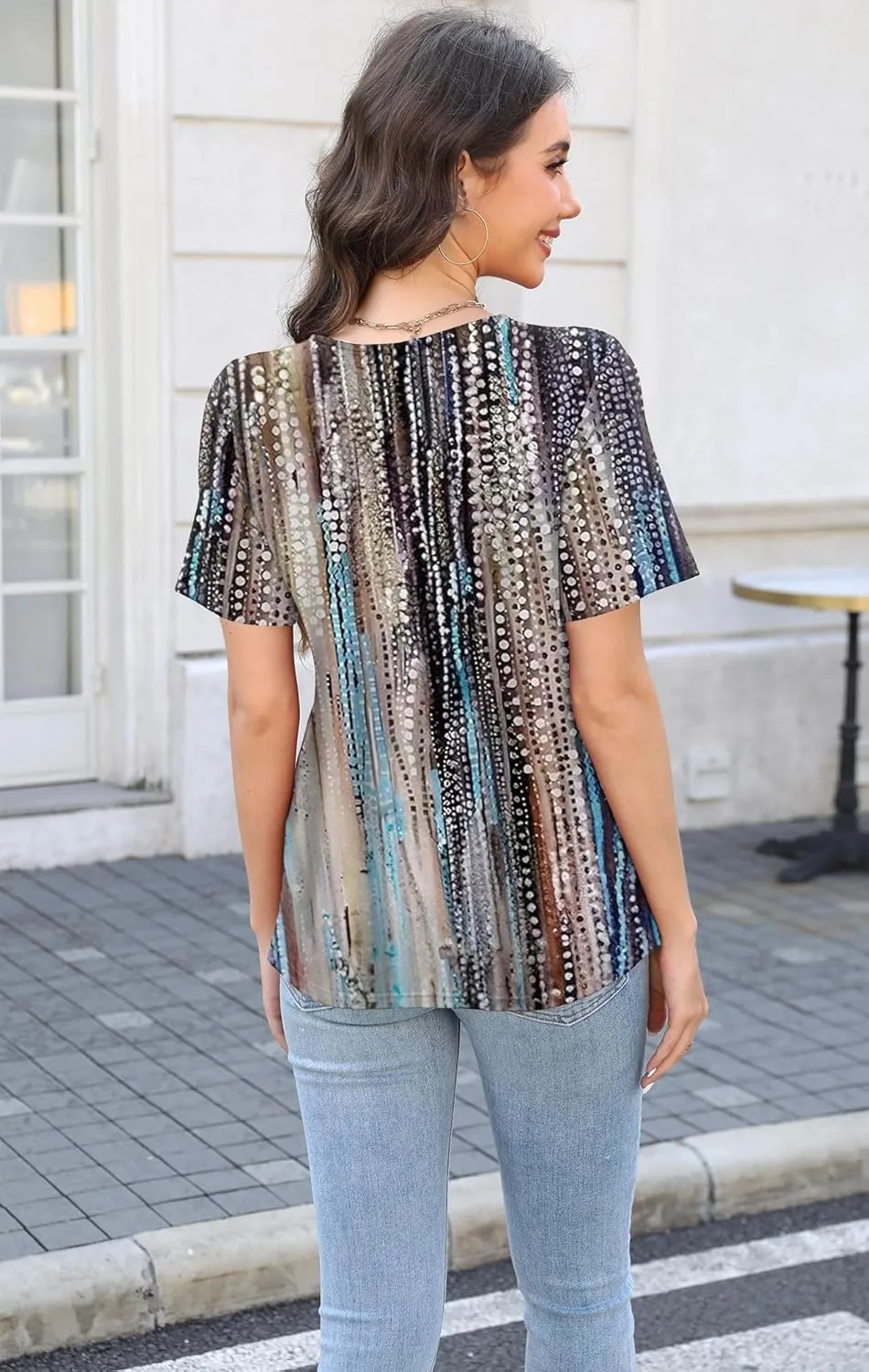 Soesdemo Womens Summer Tops Asymmetrical Neck Short Sleeve Button Dressy Casual Lightweight Tunic T Shirts Blouse