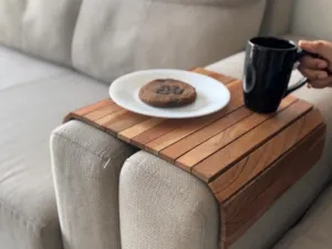 Sofa Armrest Tray |Premium Acacia Wood | Flexible and Foldable Sofa Tray, Couch Arm Table and Armrest |Suitable for Food/Drinks/Snacks/Cup Coaster | 17 * 11 Inches | Handcrafted in India