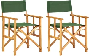 Solid Acacia Wood Folding Director's Chairs 2 Pack Green Outdoor Patio Furniture for Camping Beach Poolside Foldable Lounge Chairs