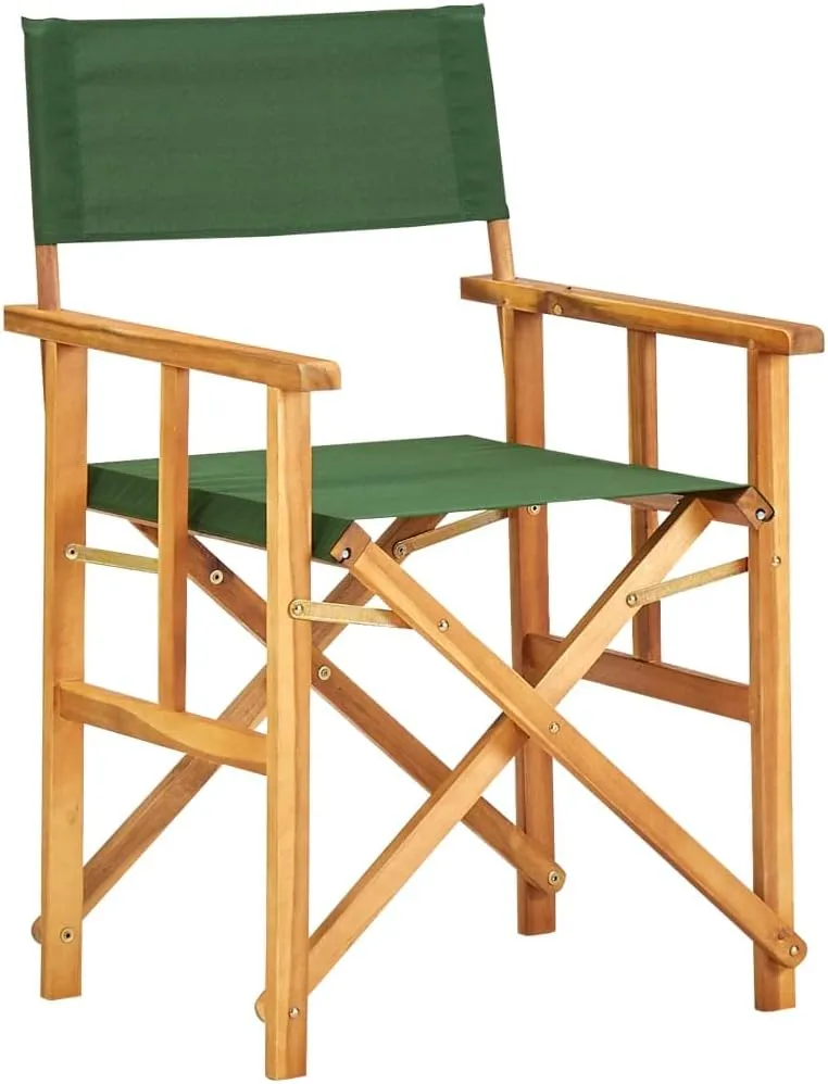 Solid Acacia Wood Folding Director's Chairs 2 Pack Green Outdoor Patio Furniture for Camping Beach Poolside Foldable Lounge Chairs