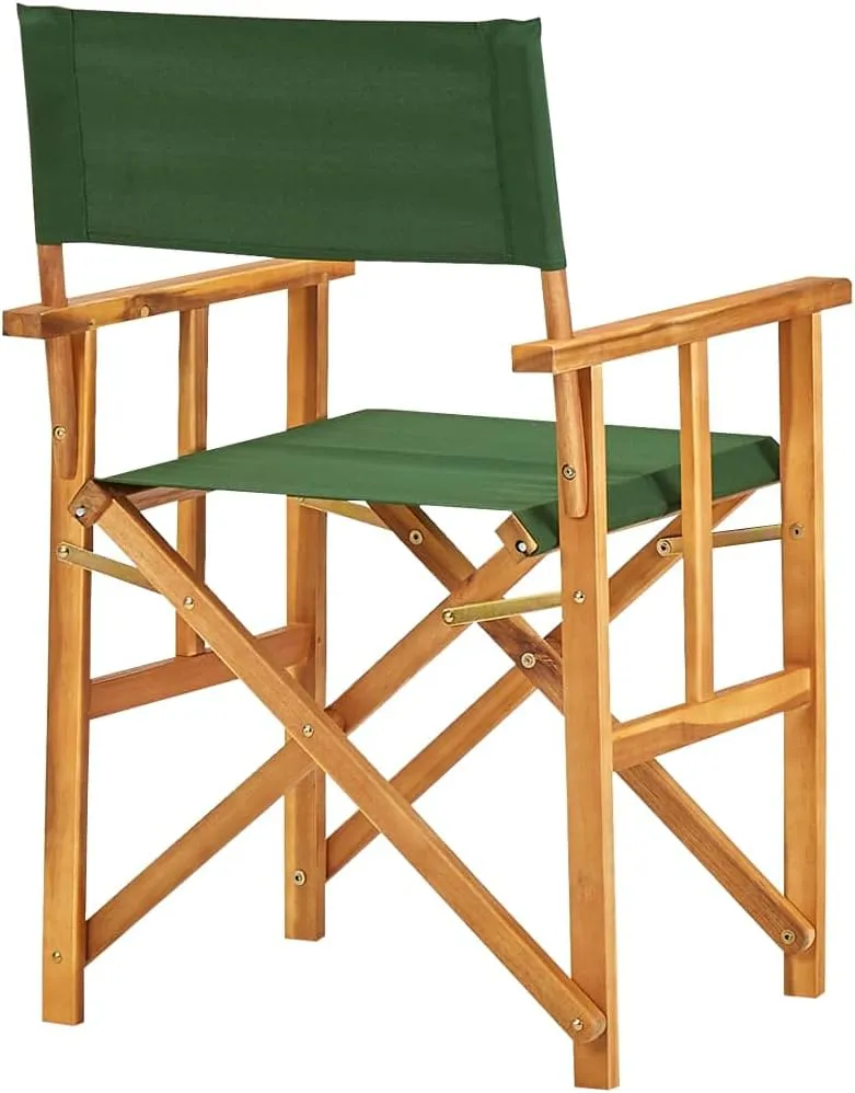 Solid Acacia Wood Folding Director's Chairs 2 Pack Green Outdoor Patio Furniture for Camping Beach Poolside Foldable Lounge Chairs