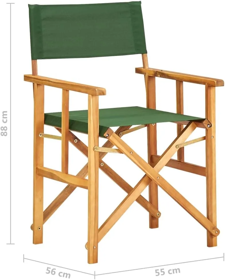 Solid Acacia Wood Folding Director's Chairs 2 Pack Green Outdoor Patio Furniture for Camping Beach Poolside Foldable Lounge Chairs