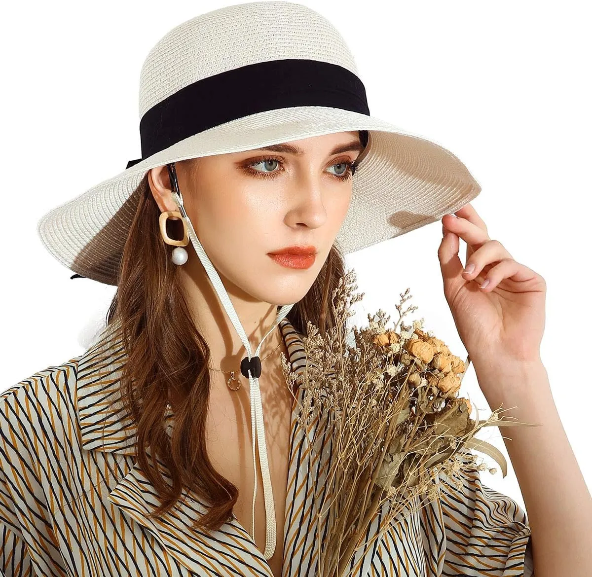 SOMALER Womens Straw Sun Hats Wide Brim Foldable Beach Hats UV UPF 50  Summer Sun Travel Hat for Women