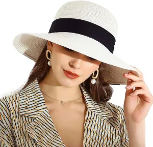 SOMALER Womens Straw Sun Hats Wide Brim Foldable Beach Hats UV UPF 50  Summer Sun Travel Hat for Women