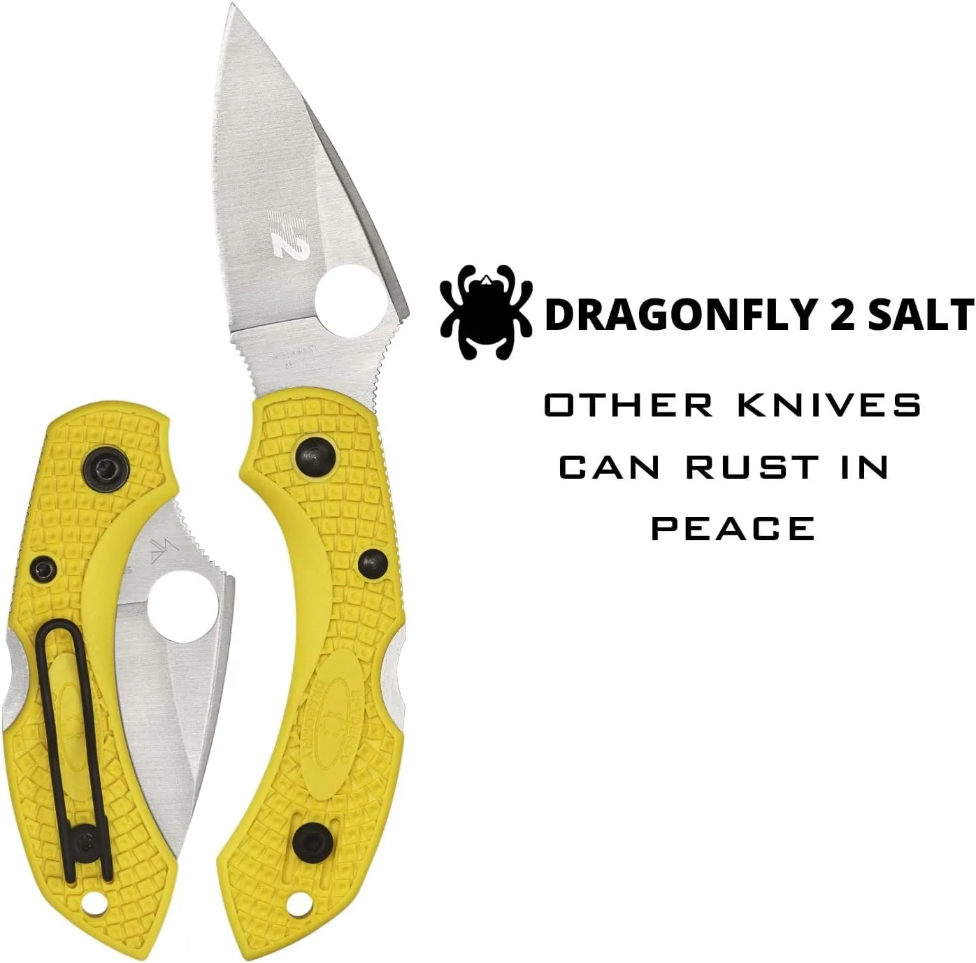 Spyderco Dragonfly 2 Lightweight Salt Knife with 2.28" H-2 Steel Blade and High-Strength Yellow FRN Handle - PlainEdge - C28PYL2