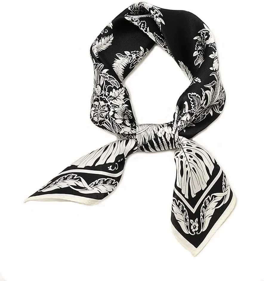 Square 100% Silk Scarves - 21" x 21" - Digital Printed Neckerchief Lightweight Scarf（4 Colors Available）