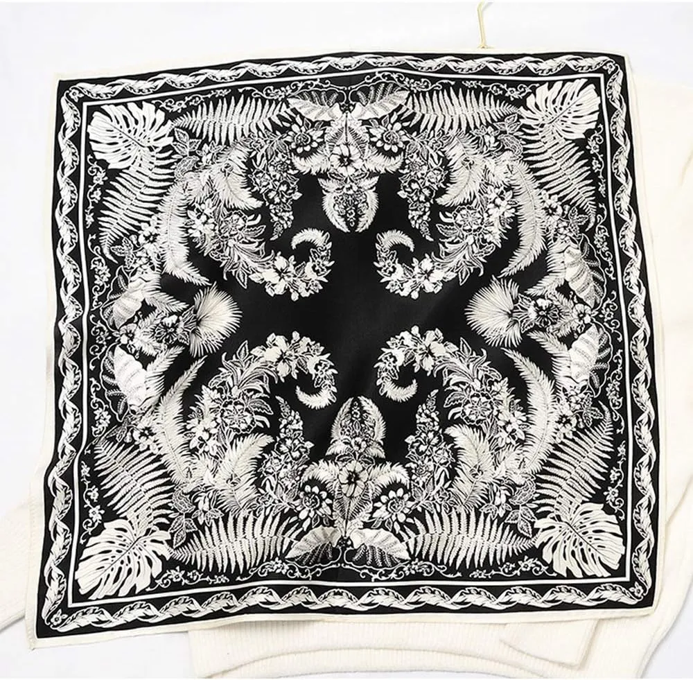 Square 100% Silk Scarves - 21" x 21" - Digital Printed Neckerchief Lightweight Scarf（4 Colors Available）
