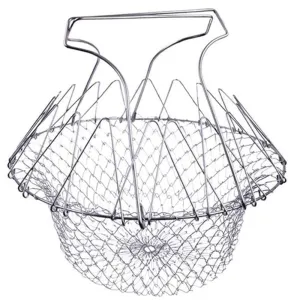 Stainless Steel Net Fry Foldable Cooking Fryer Basket for Fries, Vegetables, Salads