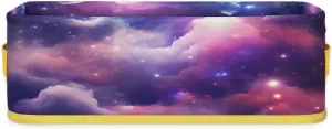 Stars Purple White Clouds Bathroom Storage Basket, Foldable with Handle Open Countertop Paper Towel Decorative Box, Toilet Tank Top Shelf Baskets for Home Closet Bedroom Living Room Office