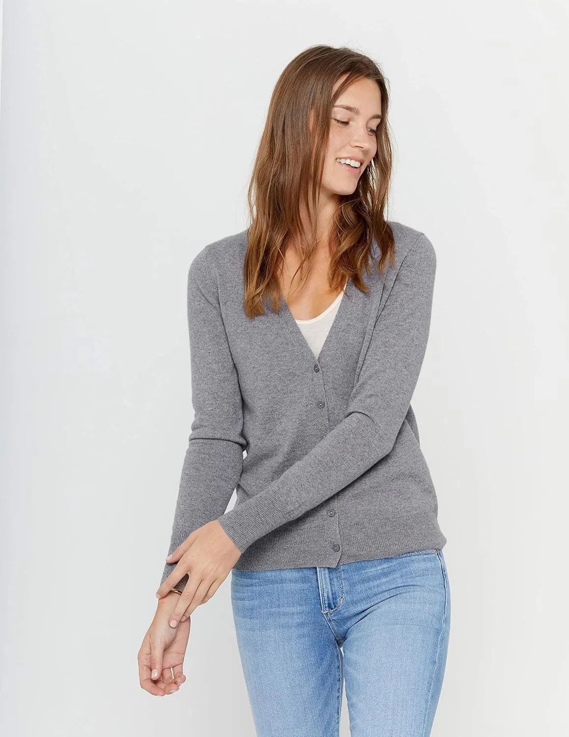 State Cashmere Women's Button Front V-Neck Cardigan 100% Pure Cashmere Long Sleeve Sweater