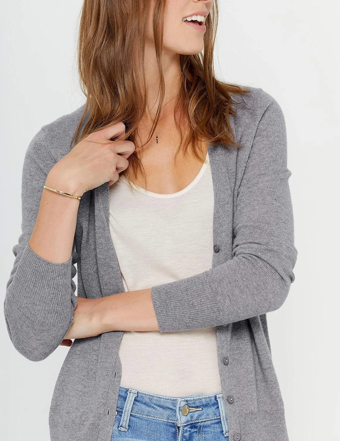 State Cashmere Women's Button Front V-Neck Cardigan 100% Pure Cashmere Long Sleeve Sweater