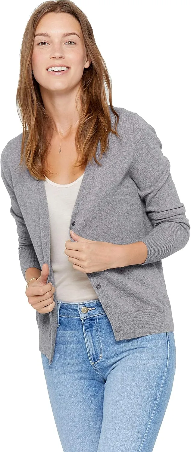 State Cashmere Women's Button Front V-Neck Cardigan 100% Pure Cashmere Long Sleeve Sweater