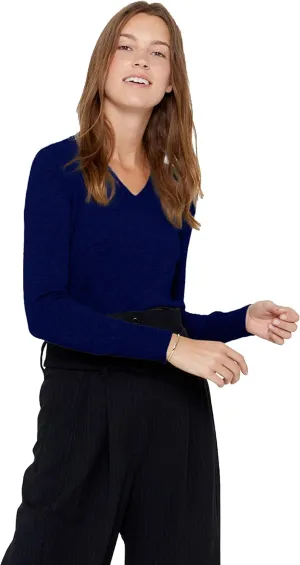 State Cashmere Women’s Essential V-Neck Sweater 100% Pure Cashmere Classic Long Sleeve Pullover