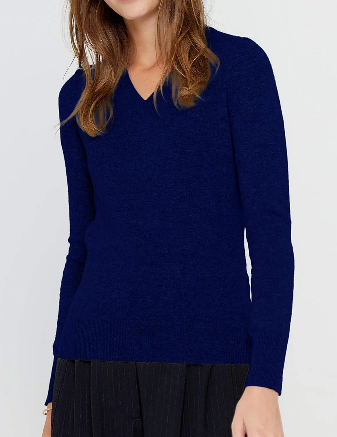 State Cashmere Women’s Essential V-Neck Sweater 100% Pure Cashmere Classic Long Sleeve Pullover
