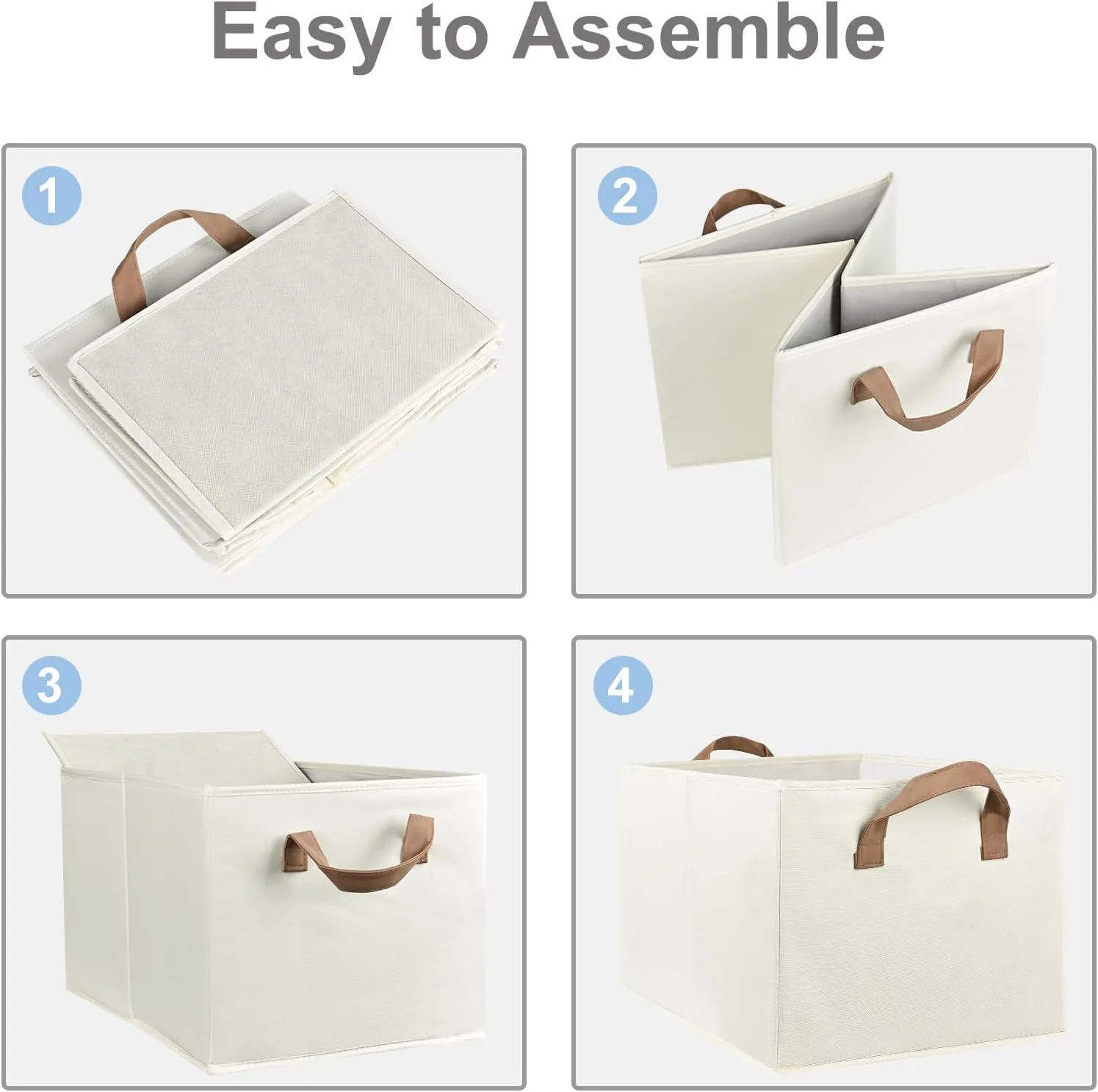 Storage Bins for Shelves, 3-Pack Storage Baskets for Closet, Large Linen Organizers and Storage Bins for Bedroom, Collapsible Baskets and Bins with Handles, Beige