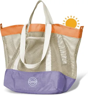 STOVER Large Mesh Beach Bag, Vacation, Pool, Shopping, & Travel Tote - Foldable w/Storage Pockets for Women, Men & Families