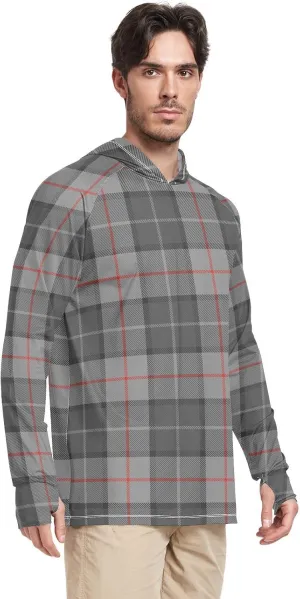 Sun Protection Hoodies Long Sleeve Tartan Diagonal UPF 50 Mens Sun Shirt Sun Proof Shirts Hooded UV Rashguard for