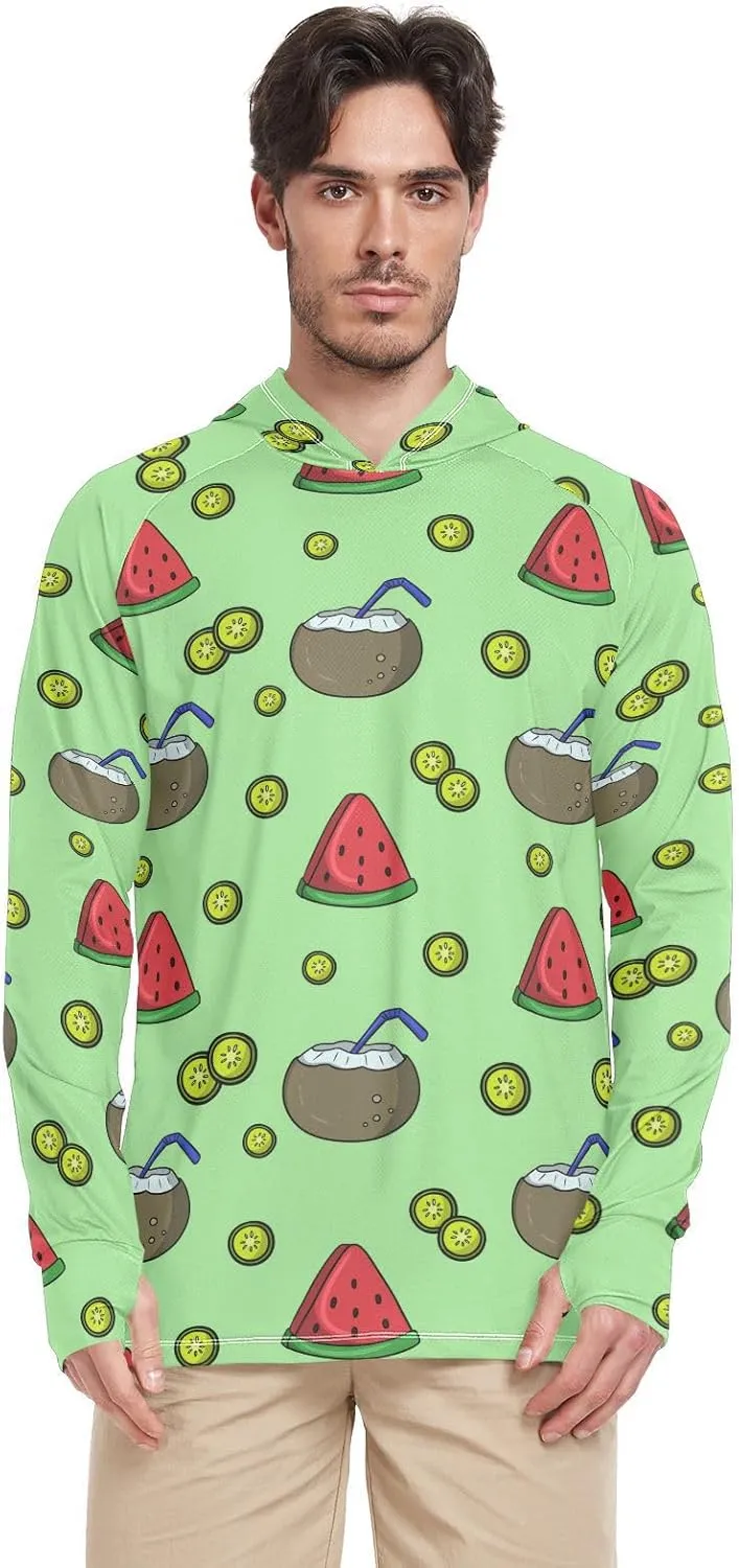 Sun Shirt Hoodie for Men Long Sleeve Green Fruits Slice UPF 50   Mens Sun Shirts Adult Rash Guards UV Rash Guard with