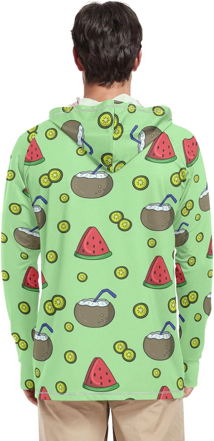 Sun Shirt Hoodie for Men Long Sleeve Green Fruits Slice UPF 50   Mens Sun Shirts Adult Rash Guards UV Rash Guard with