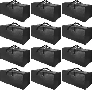 SWEET DOLPHIN 12 Pack Extra Large Moving Bags with Strong Zippers & Carrying Handles, Heavy Duty Storage Tote for Space Saving Moving Storage, Fold Flat, Alternative to Moving Box, Black