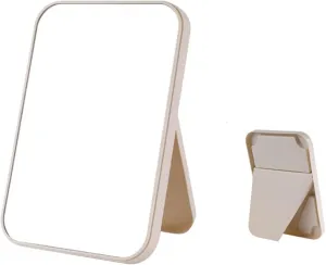 Table Desk Vanity Makeup Mirror Household Makeup Mirror Desktop Foldable Standing High-definition Makeup Mirror Portable Square Makeup Mirror Portable Small Cosmetic Mirror ( Color : Beige , Size : Sm