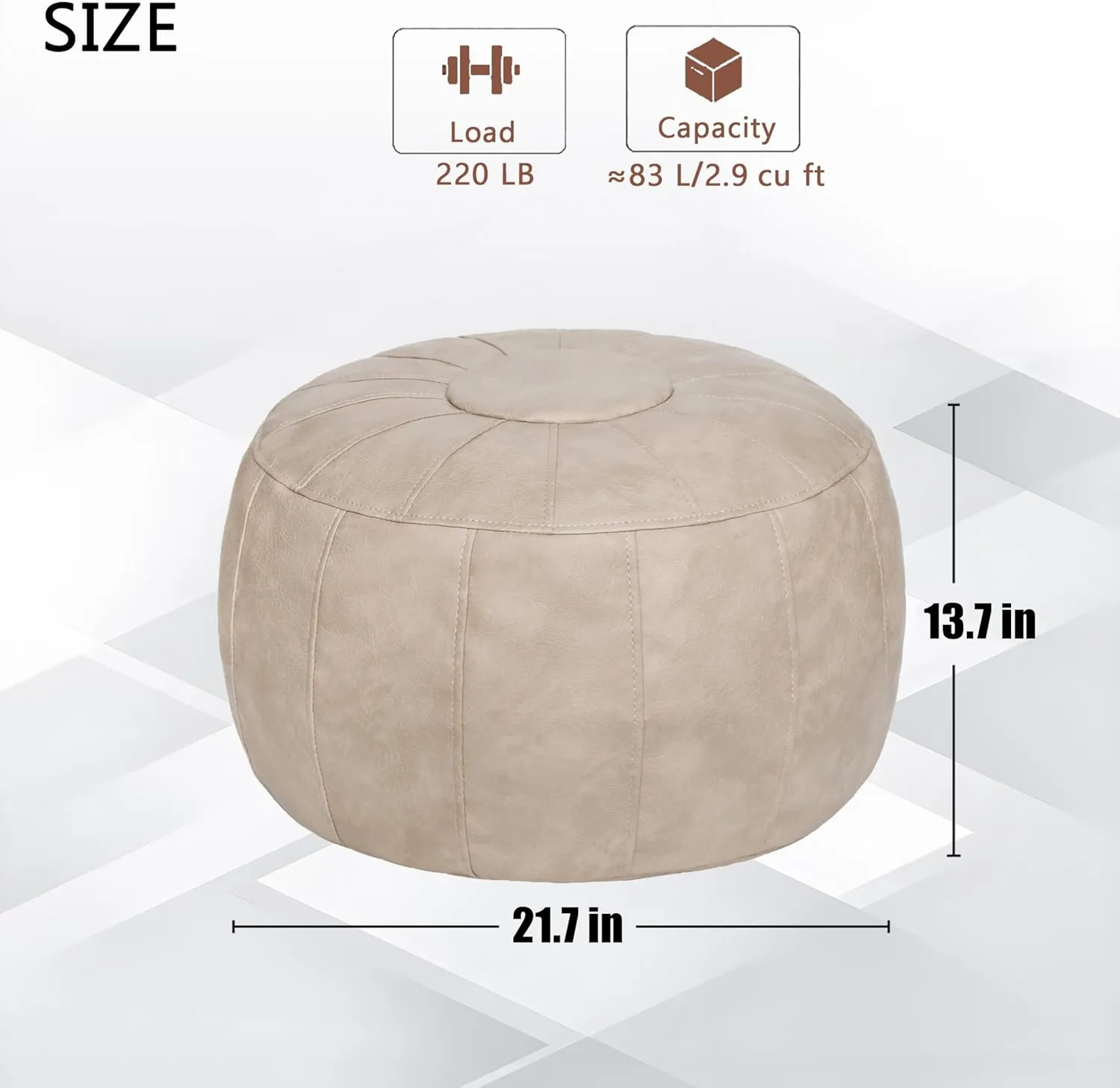 Thgonwid Unstuffed Moroccan Storage Pouf Foot Stool Ottoman Seat Handmade Faux Leather Bean Bag Floor Chair Foot Rest for Living Room, Bedroom or Balcony (Mushroom)