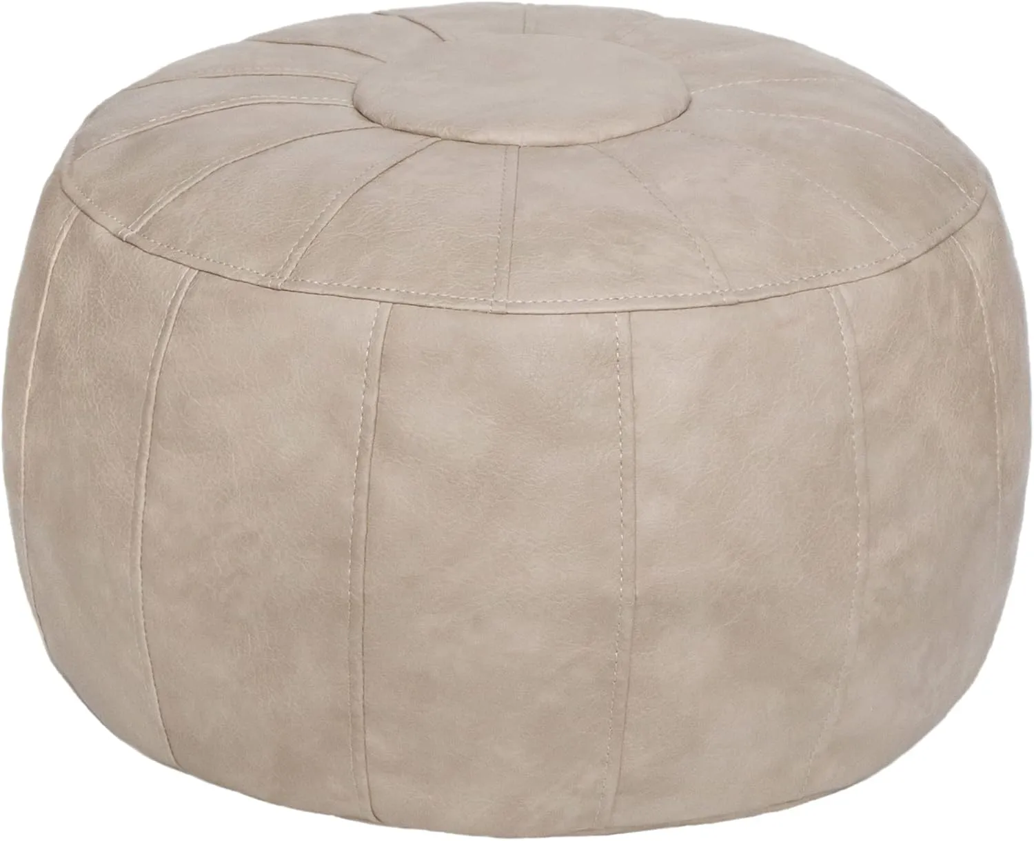 Thgonwid Unstuffed Moroccan Storage Pouf Foot Stool Ottoman Seat Handmade Faux Leather Bean Bag Floor Chair Foot Rest for Living Room, Bedroom or Balcony (Mushroom)