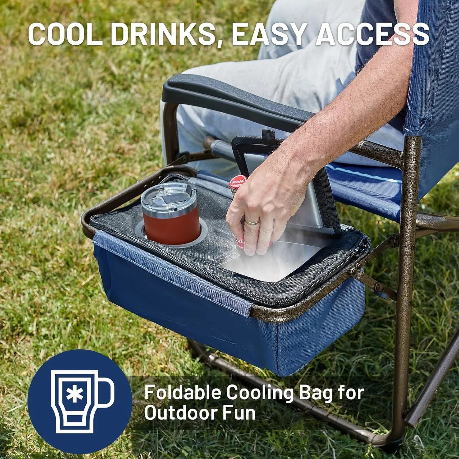 TIMBER RIDGE XXL Oversized Directors Chair 600lbs - Heavy Duty Camping Chair with Cooler Bag & Table, Portable Folding Chair with Wide Seat for Tailgating, Patio, Outdoor - Blue (2 Pack)