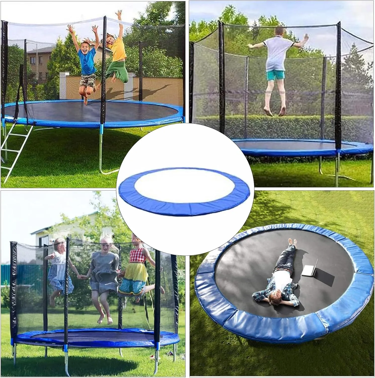 Trampoline Pad Replacement, Trampoline Pad 8ft 10ft 12ft 13ft 14ft Trampoline Spring Cover, UV Resistant Protector Mat, Round Spring Cover, Tear-Resistant Edge Protection(Blue,13ft)